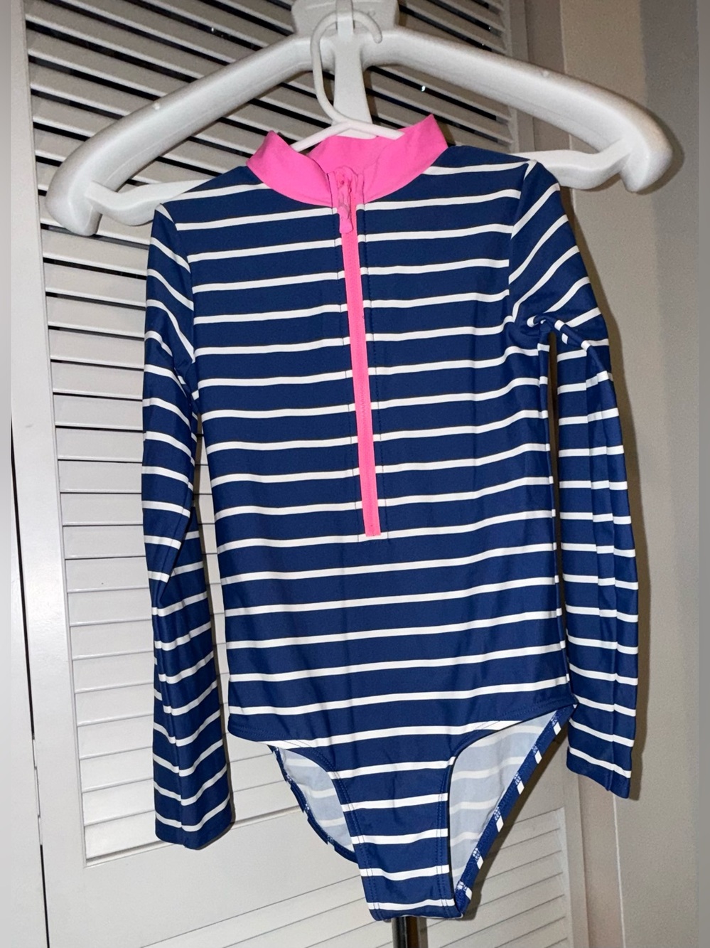Gymboree Navy and White Striped Long-Sleeve One-Piece Swimsuit Girls 7